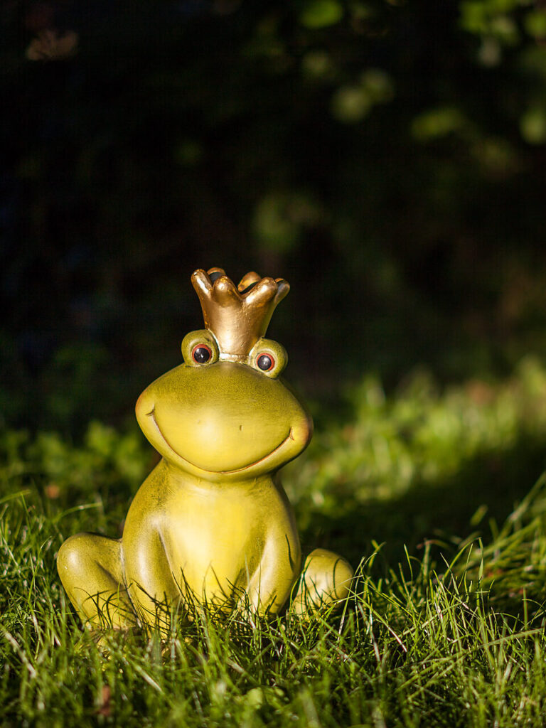 Ein Deko-Frosch im Gras